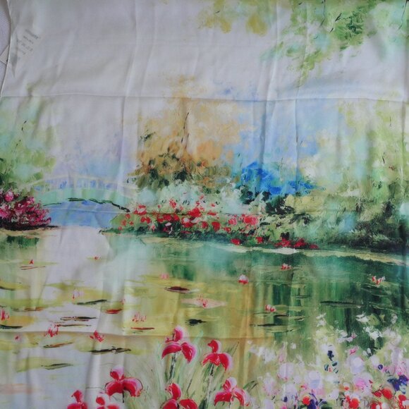 Vimate | New silk scarf green floral watercolor 34” x 34” square scarf - Picture 5 of 8